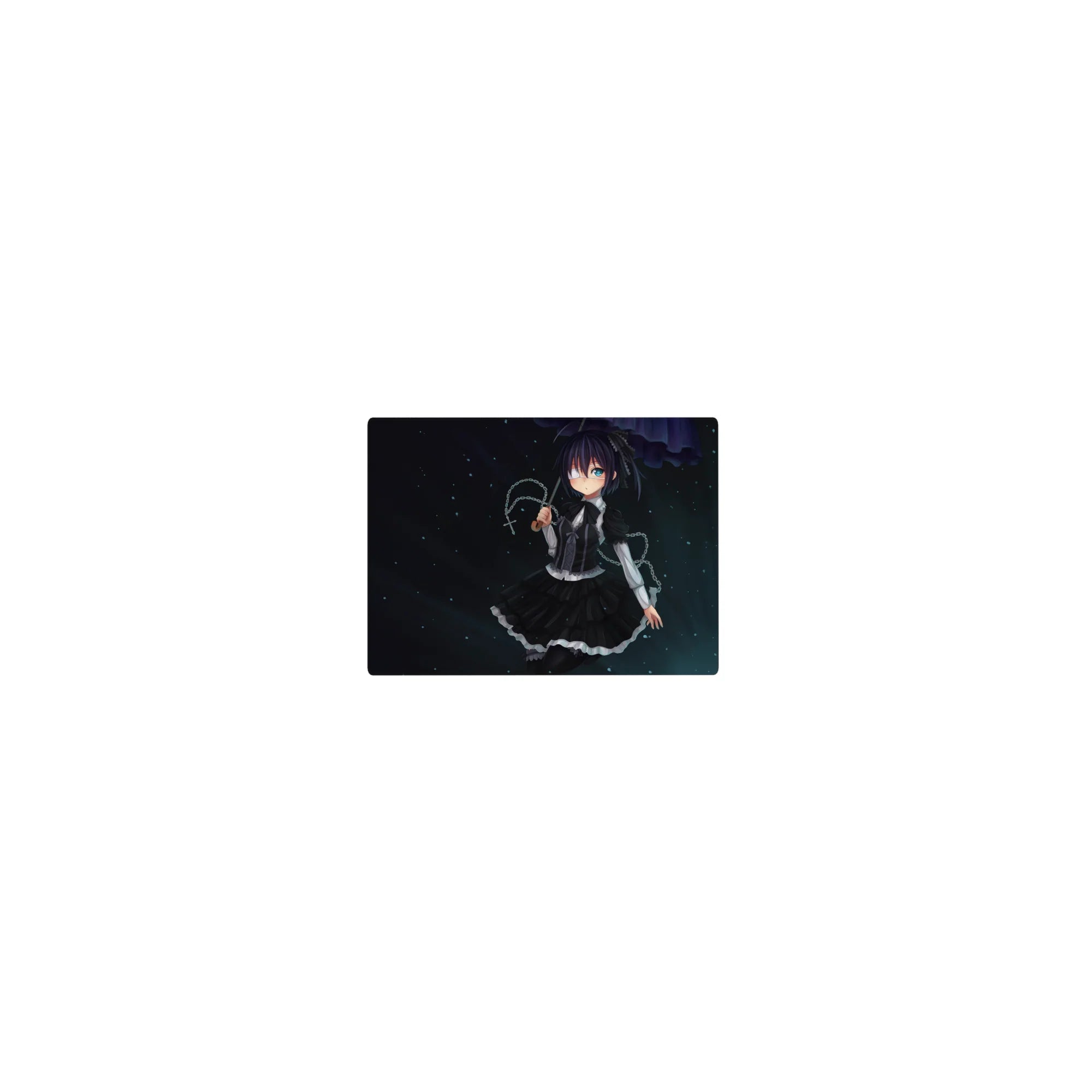 Classic anime girl mouse pad 14x10 inches, gothic maid in ruffled black dress with eyepatch and cross charm.