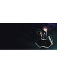 Midnight goth anime girl desk pad 36x16 inches with eyepatch, ruffled maid dress, cross charm.