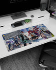 32x16 inches anime girl mouse pad featuring fox-eared redhead and a sharp-eyed swordsman with glowing arm.