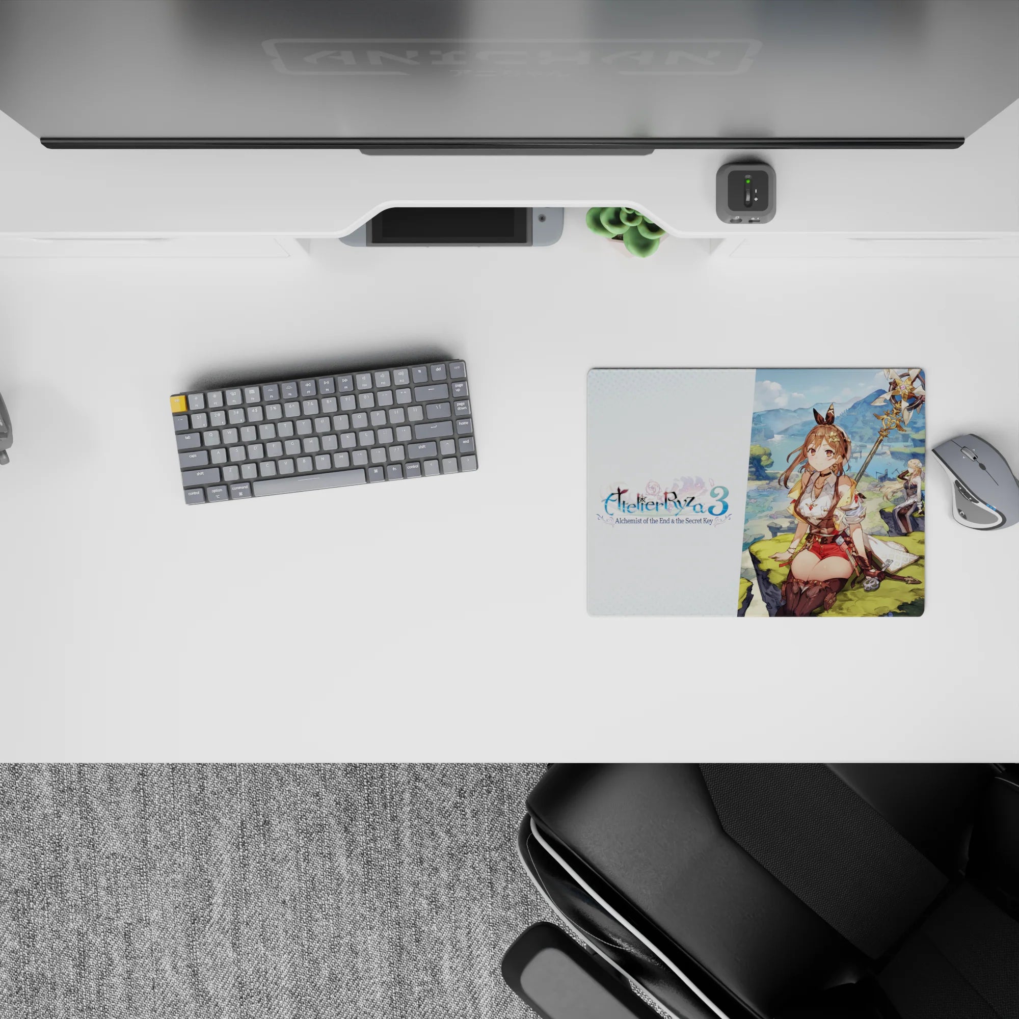 Warm brown and cream anime mouse pad 14x10 inches with gold accents, bright fantasy mood and crisp color.