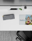Warm brown and cream anime mouse pad 14x10 inches with gold accents, bright fantasy mood and crisp color.