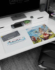 Atelier Ryza 3 Ryza desk pad 36x16 inches, smiling with staff on sunny cliff over dreamy lagoons.