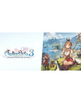 Anime girl desk pad 36x16 inches with Ryza on a cliff above blue lagoons and fantasy ruins.