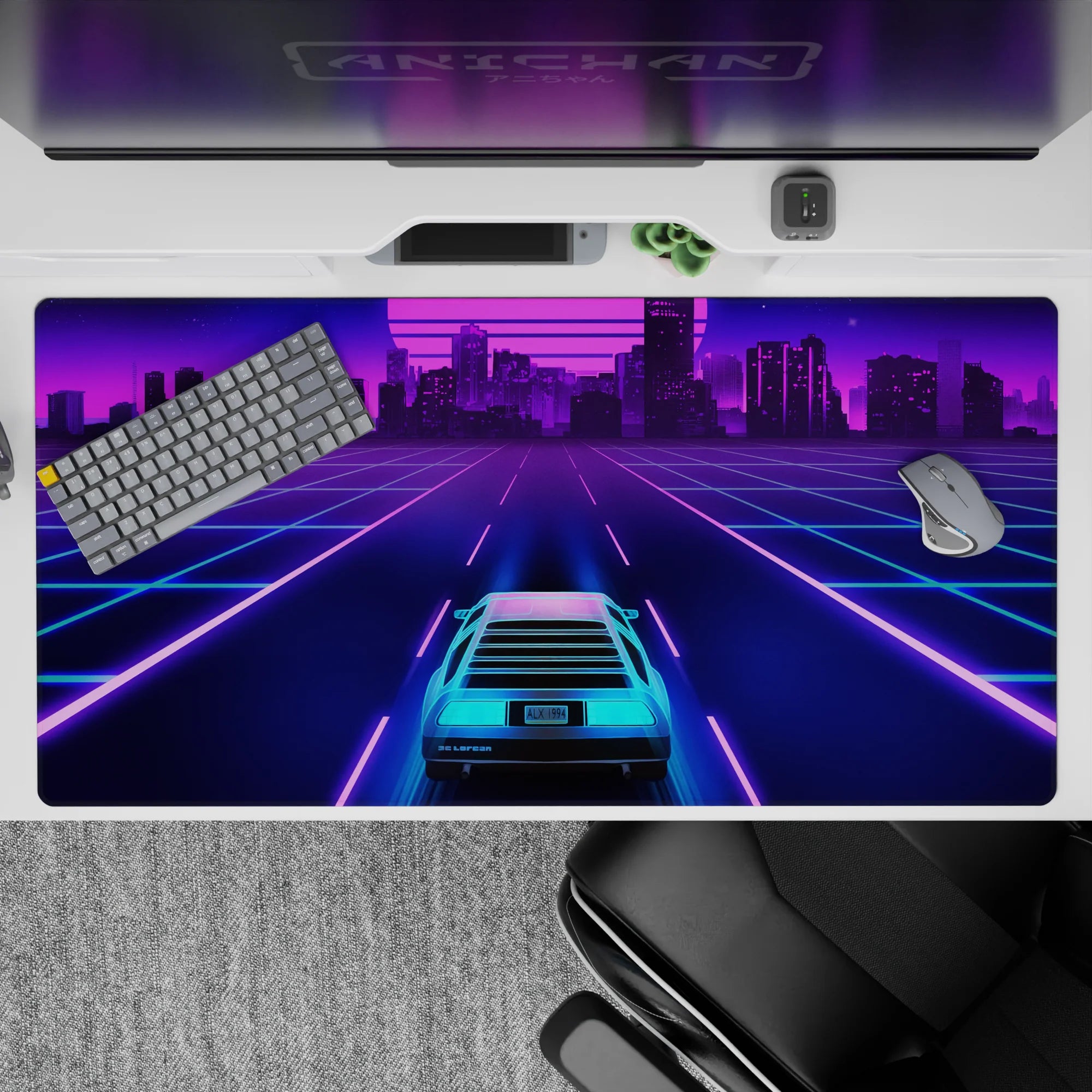 Retrowave-Vaporwave Deskmat | Mousepad | Deskpad - Neon City Cruise - AniChan