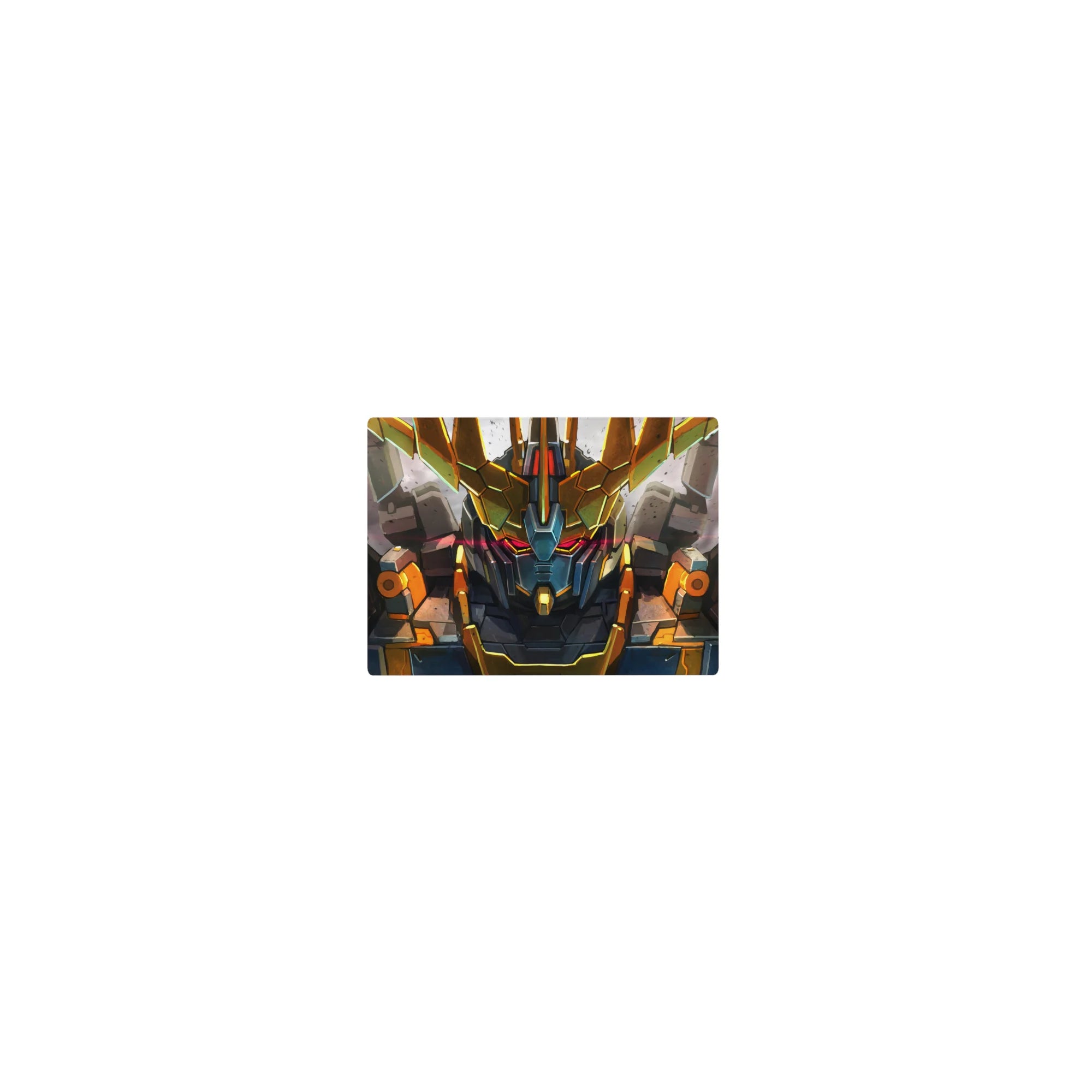 Classic anime mouse pad 14x10 inches featuring Unicorn Gundam Destroy Mode on a cracked battlefield backdrop.