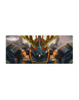 28x12 inches anime mouse pad with RX-0 Unicorn Gundam Destroy Mode on a cracked battlefield backdrop.