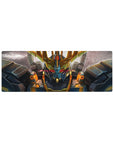 32x12 inches anime mouse pad with Unicorn Gundam Destroy Mode on a cracked battlefield backdrop.