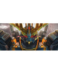 36x16 inches anime desk pad with RX-0 Unicorn Gundam Destroy Mode on a cracked battlefield backdrop.