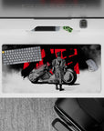 32x16 inches anime mouse pad in stark black, white smoke, and bold red accents for cyber-racer calm.