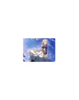 Classic anime girl mouse pad 14x10 inches with blonde girl in white lace skirt, violet jacket, purple flowers.