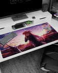40x20 inches desk pad showing shy pink-haired anime girl touching her cheek beside a massive sword.