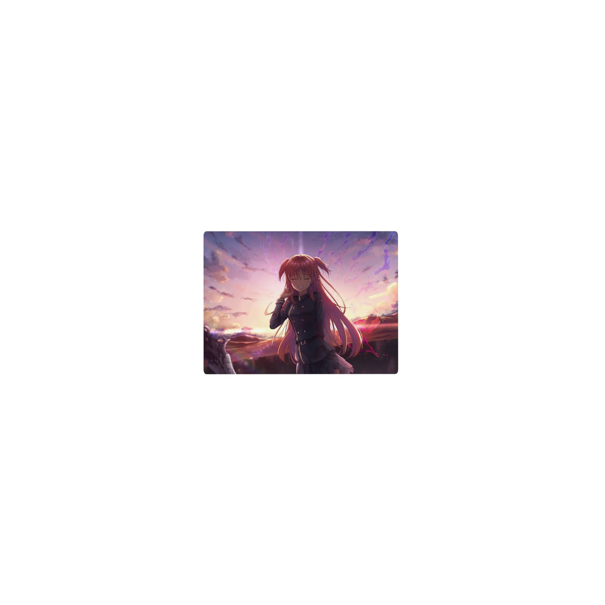 14x10 inches classic anime girl mouse pad with pink-haired schoolgirl, dark uniform, and giant sword art.