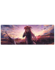 32x12 inches anime girl mouse pad with pink-haired uniform heroine, pleated skirt, and giant sword art.