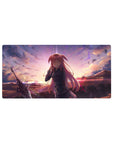 32x16 inches anime girl mouse pad with pink-haired schoolgirl, dark uniform, and fantasy sword art print.