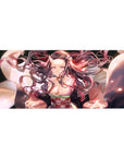 Nezuko in demon form on a 36x16 inch desk pad, capturing her fierce transformation from Demon Slayer with glowing pink eyes.