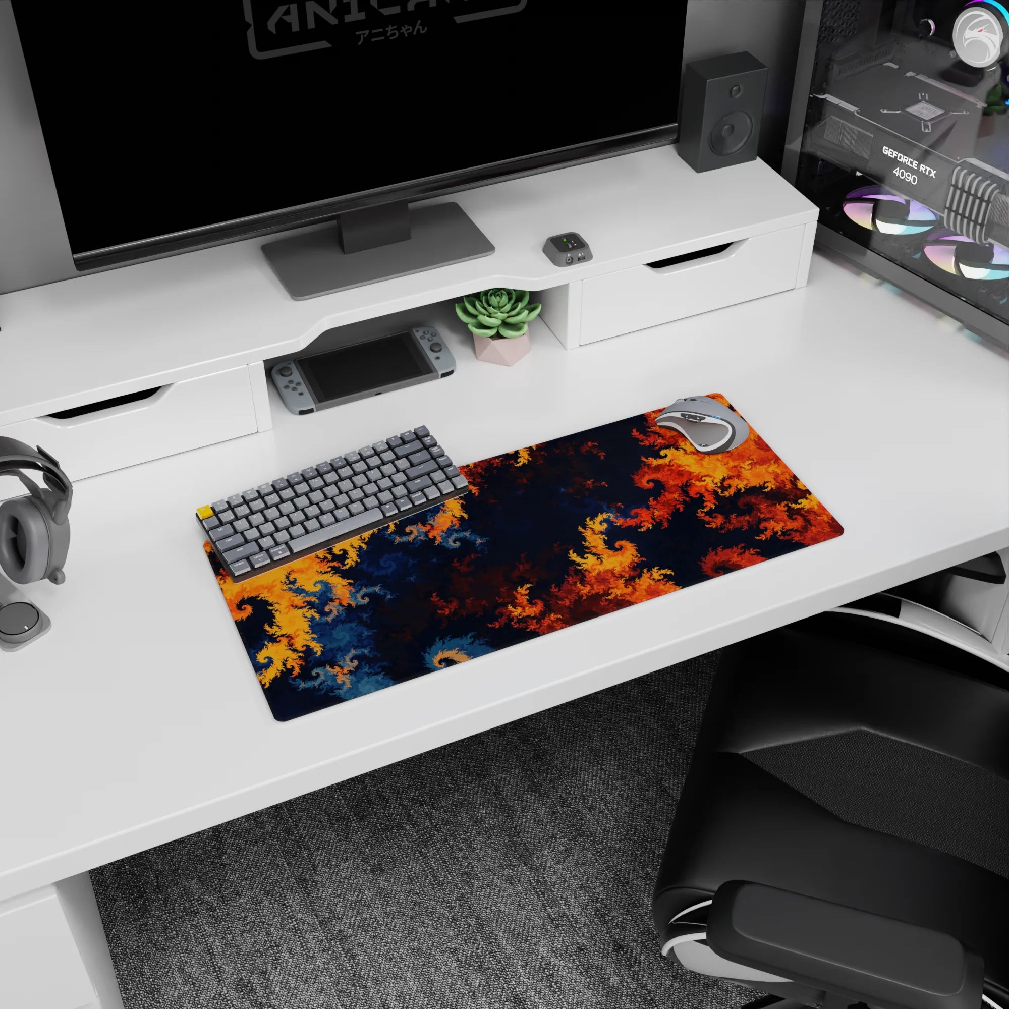 Abstract Deskmat | Mousepad | Deskpad - Fiery Fractals - AniChan