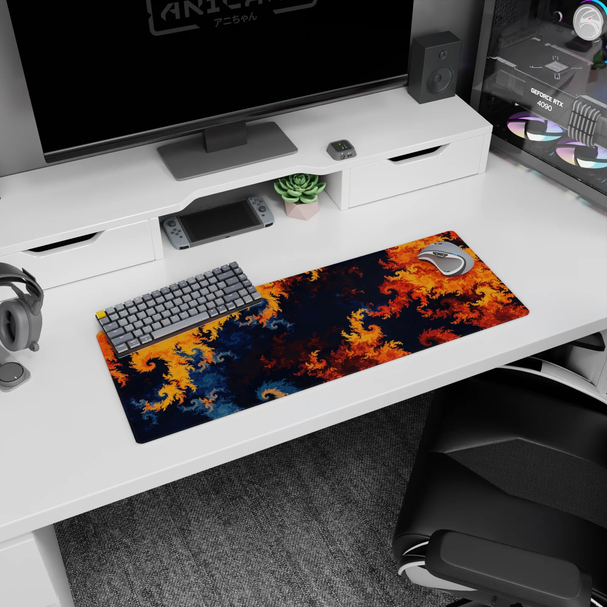 Abstract Deskmat | Mousepad | Deskpad - Fiery Fractals - AniChan