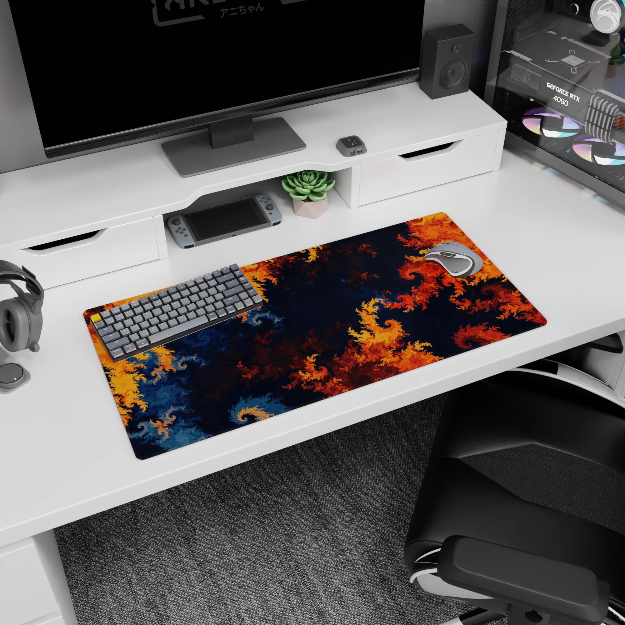 Abstract Deskmat | Mousepad | Deskpad - Fiery Fractals - AniChan