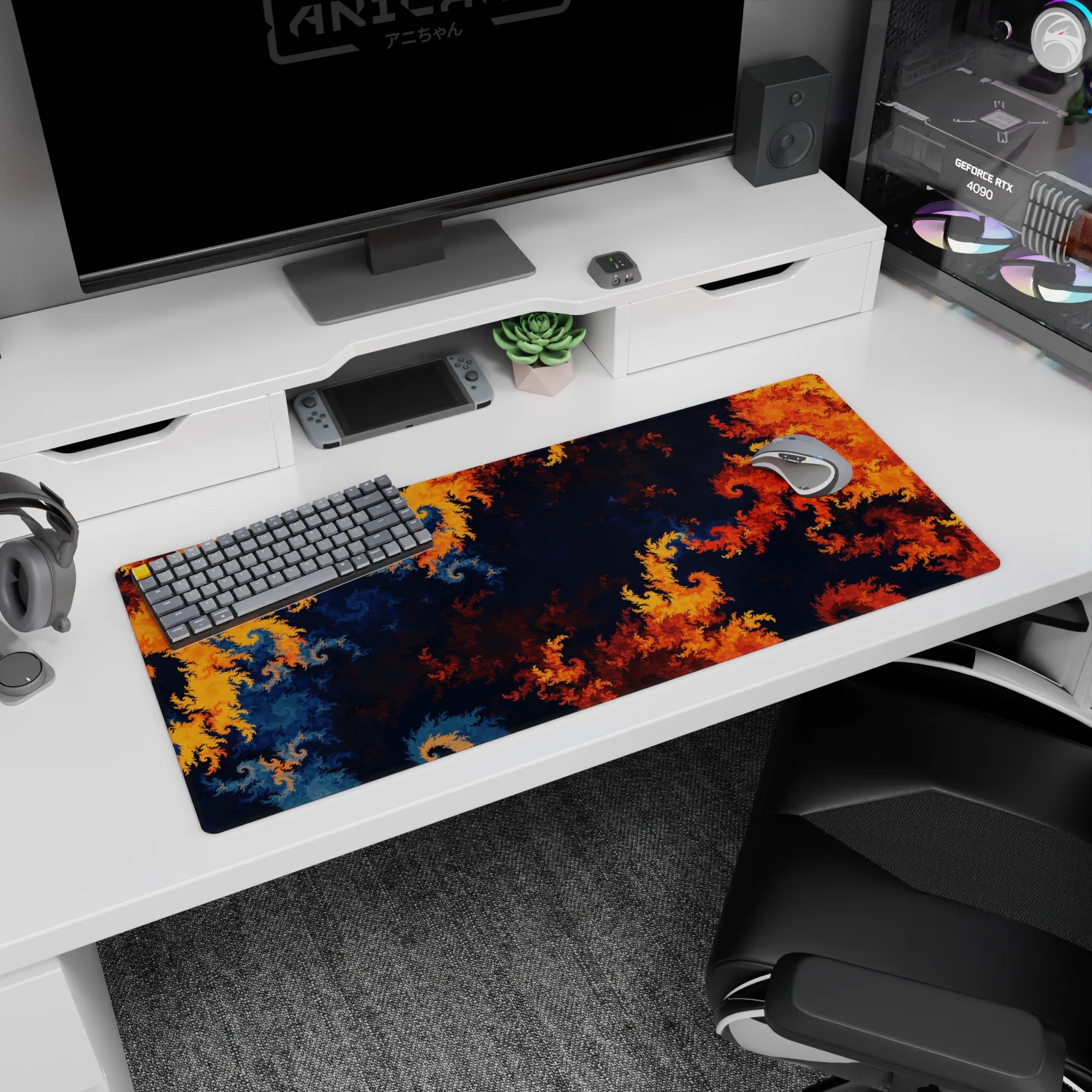 Abstract Deskmat | Mousepad | Deskpad - Fiery Fractals - AniChan