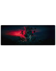 Anime mouse pad 32x12 inches featuring Itachi Uchiha from Naruto with crows, a glowing city, and a blood-red haze.