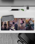32x12 inches pastel anime girl mouse pad with warm sunlight, soft shadows, and reflective street city vibes.