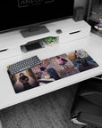 32x12 inches anime girl mouse pad featuring pink-haired girl posing by train door, bandmates on amp and drum.