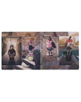 32x16 inches anime girl mouse pad with three school band girls on a train commute, instruments and amp.