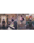 36x16 inches anime girl desk pad with three school band girls on a city train, instruments and amp scene.