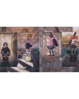 Anime girl desk pad 40x20 inches featuring three band girls on a sunlit train commute with instruments.
