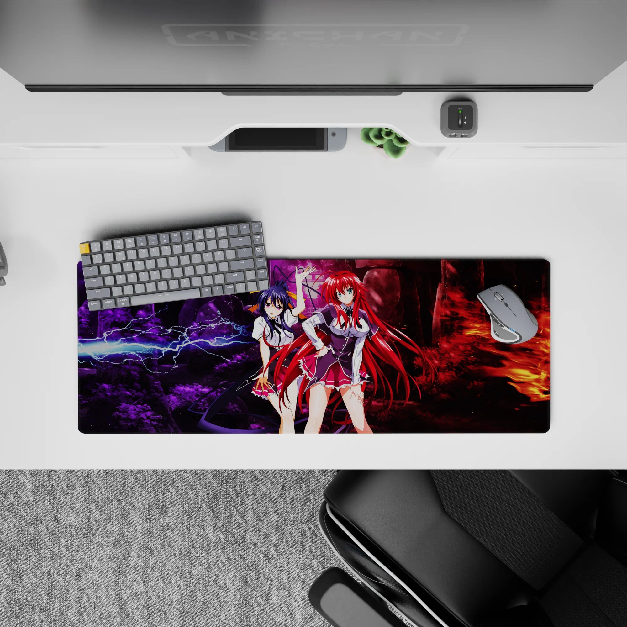 Anime mouse pad 32x12 inches featuring Rias Gremory and Akeno Himejima from High School DxD in a dramatic forest scene.