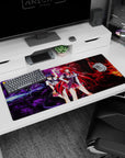 High School DxD desk pad 36x16 inches featuring Rias Gremory and Akeno Himejima in a vibrant forest of lightning and flames.