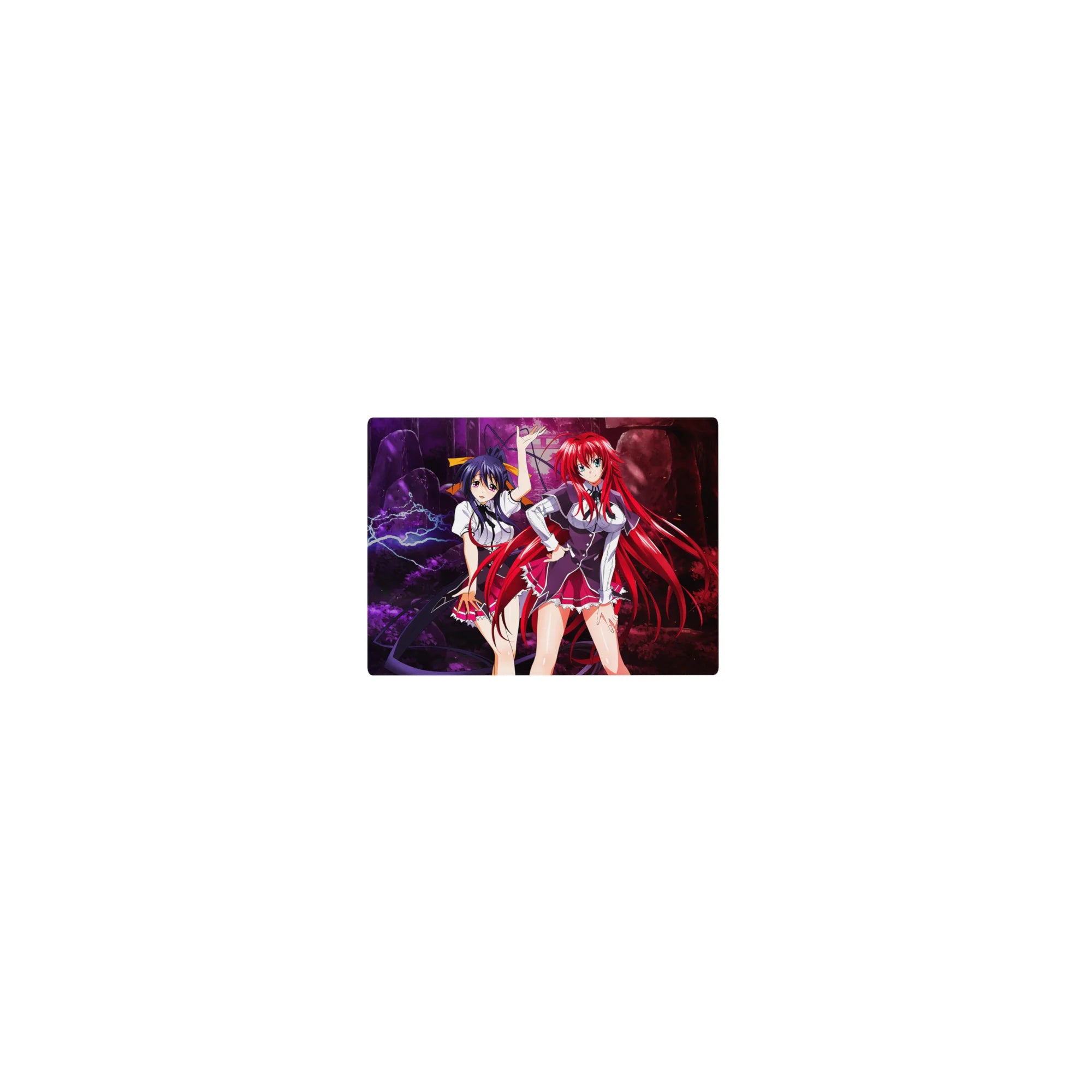 High School DxD anime mouse pad 14x10 inches featuring Rias Gremory and Akeno Himejima in a dramatic forest of lightning and flames.
