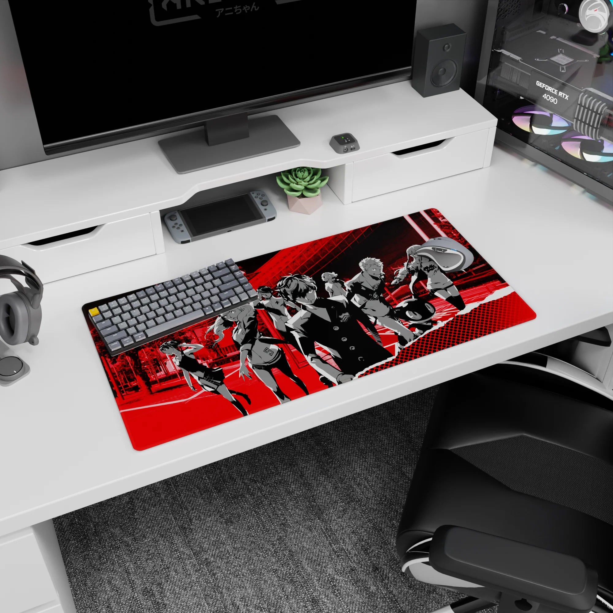 Persona 5 mouse pad 32x16 inches featuring Joker and the squad in a dynamic red-and-black design, bold and confident.