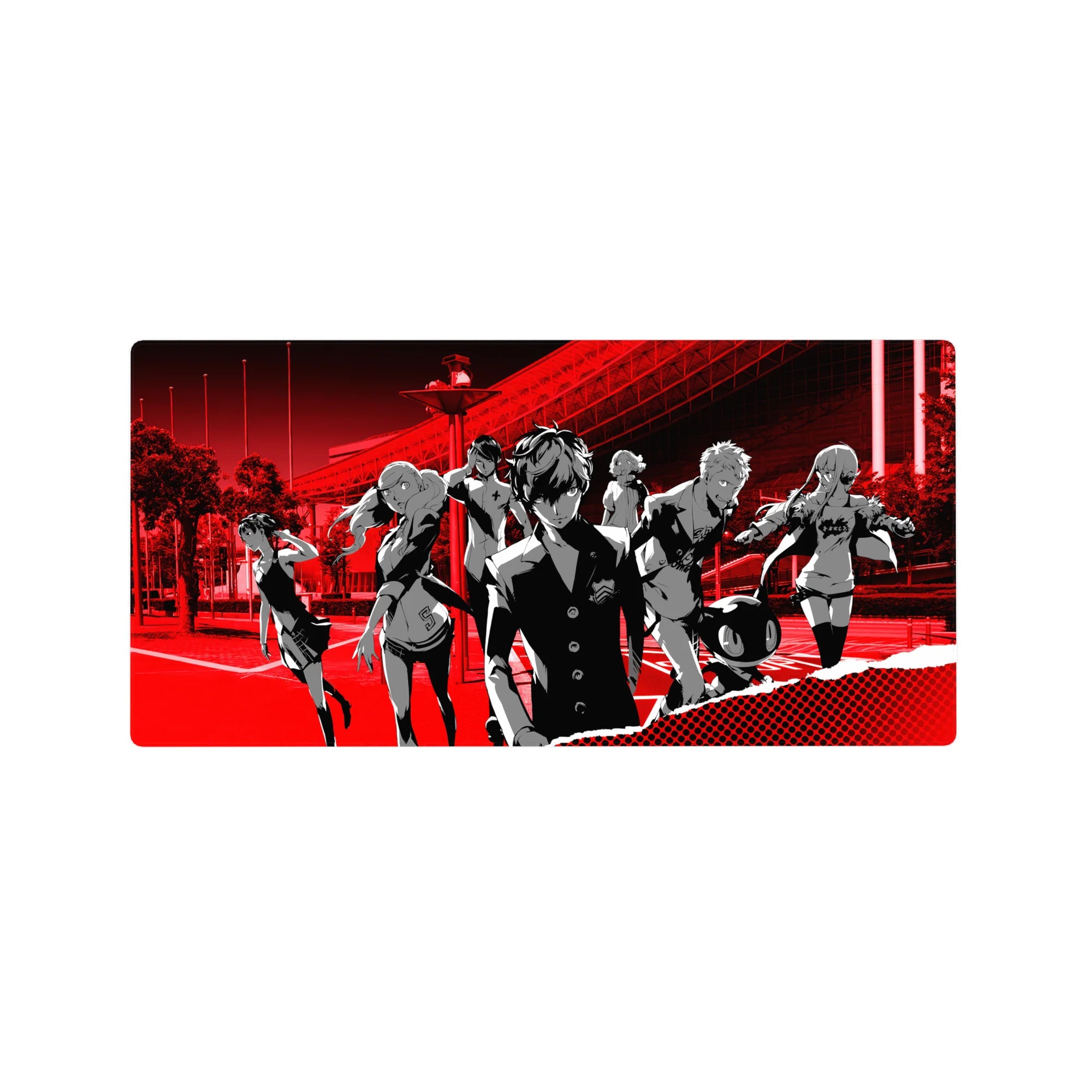 Persona 5 mouse pad 32x16 inches featuring Joker and team in a bold red-and-black design, perfect for anime fans.