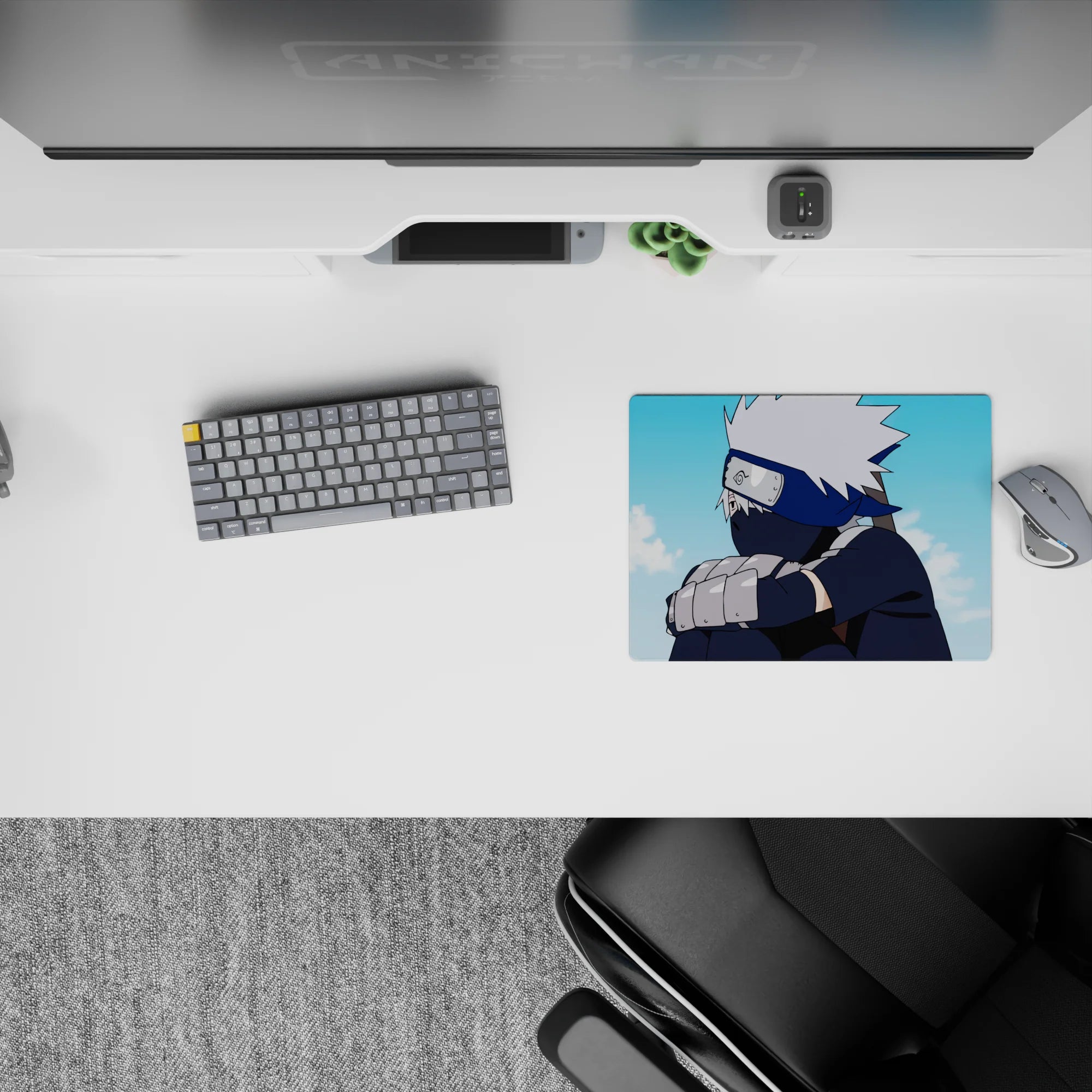 Anime mouse pad 14x10 inches featuring Kakashi Hatake from Naruto with silver hair, under a soft blue and white sky.