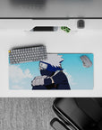 Anime mouse pad 28x12 inches featuring Kakashi Hatake from Naruto, set under a tranquil blue and white sky, stylish and cool.