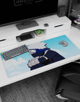 Kakashi Hatake anime mouse pad 36x16 inches featuring Naruto design with soft blues and whites, perfect for gaming or work.