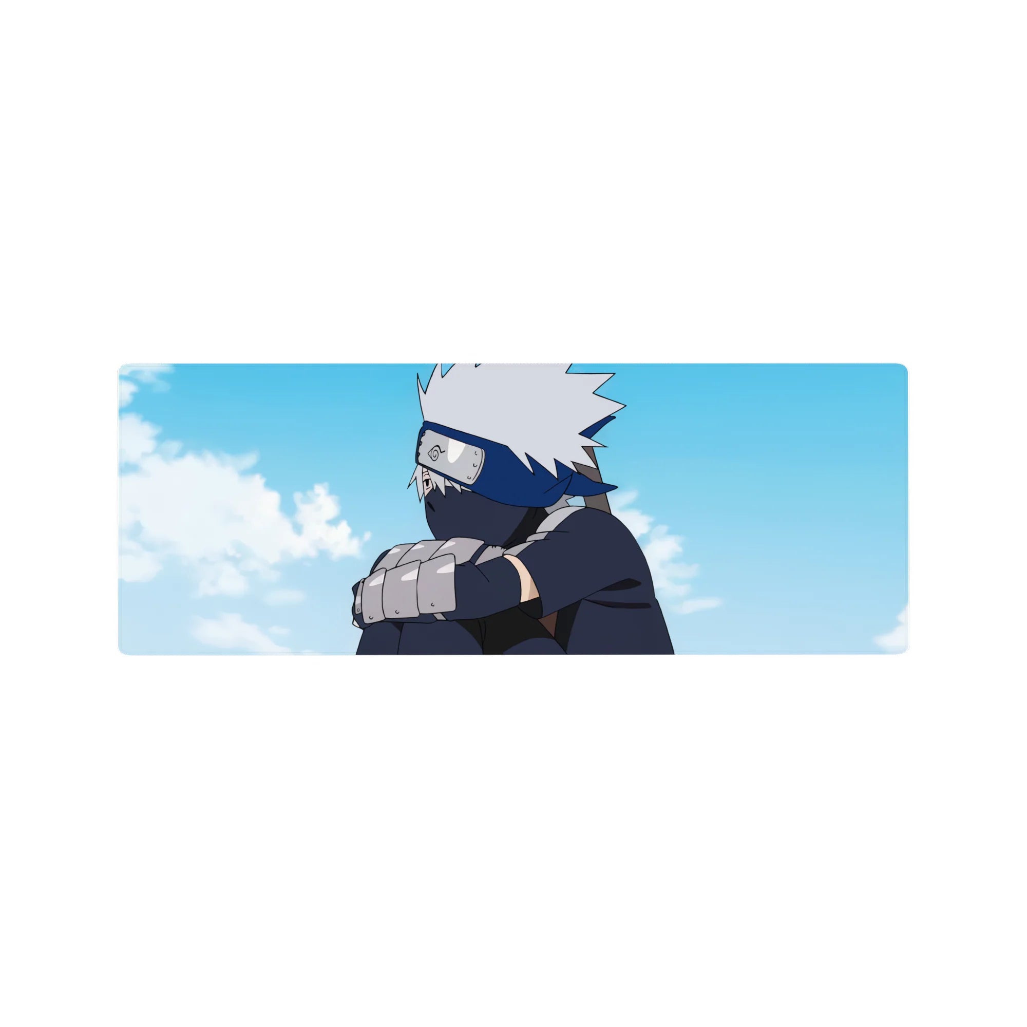 Anime mouse pad 32x12 inches featuring Kakashi Hatake from Naruto, with iconic silver hair and muted navy tones.