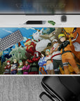 40x20 inches bright sky anime desk pad with bold beast colors, blue flames, stone textures, high-energy vibe.