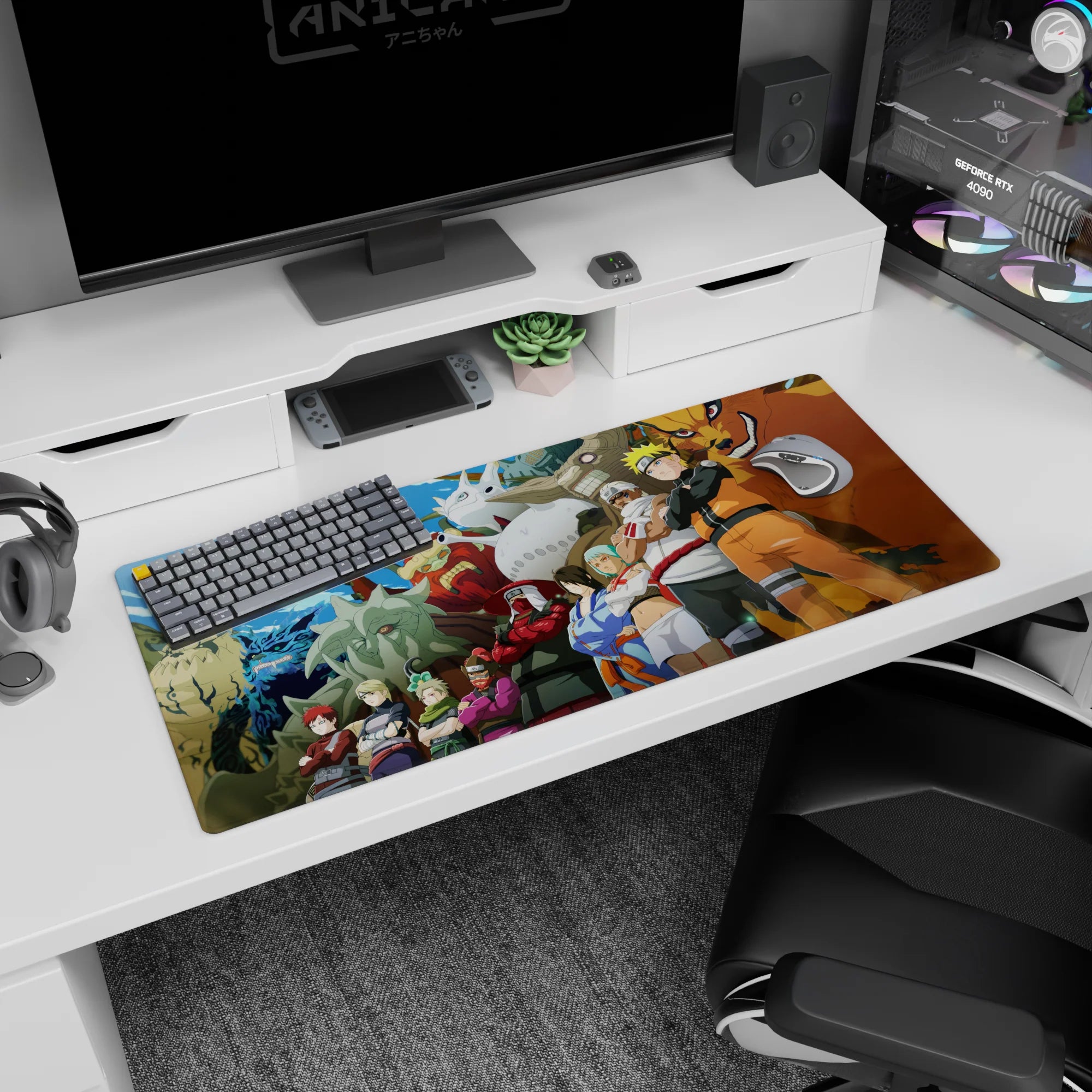 36x16 inches Naruto desk pad showing Naruto with Killer Bee and Yugito, Gaara and Temari nearby.