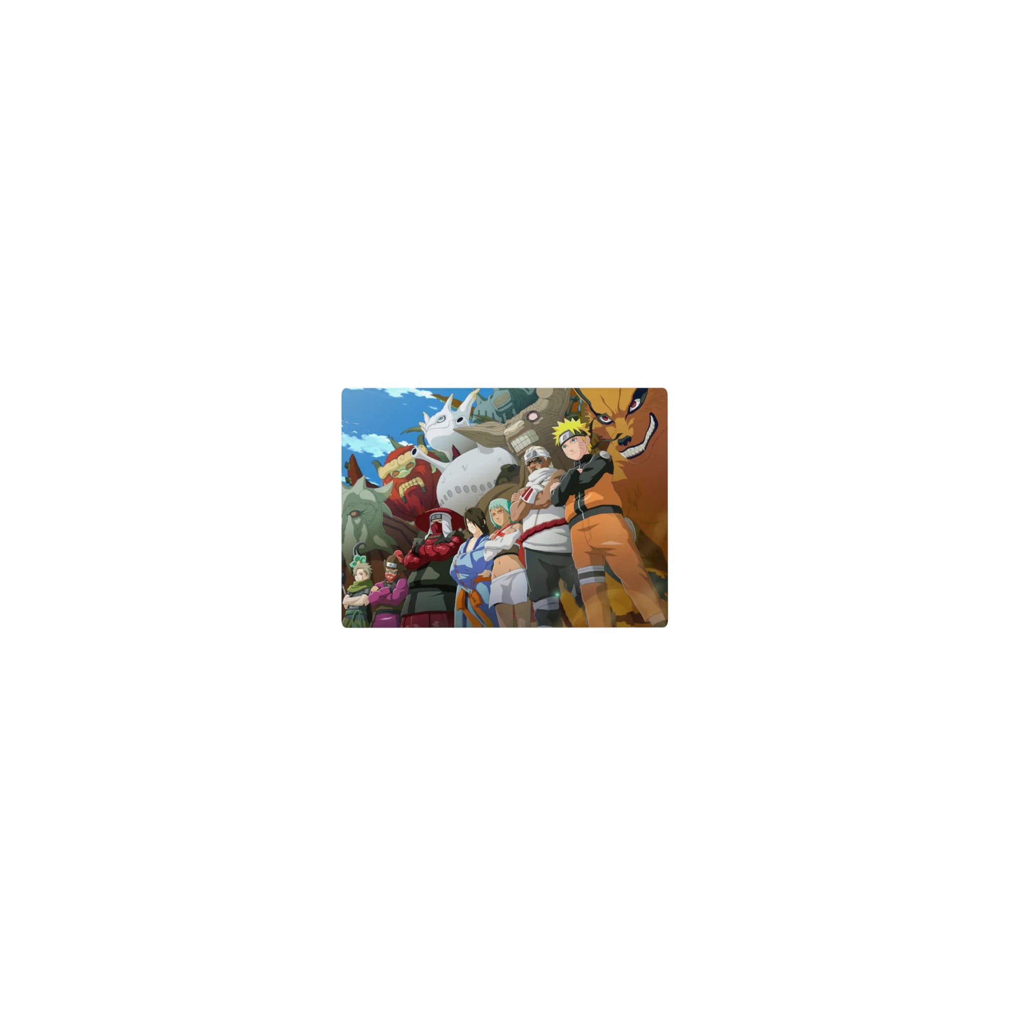 Classic anime mouse pad 14x10 inches with Naruto, Gaara, Temari and Tailed Beasts team lineup art.