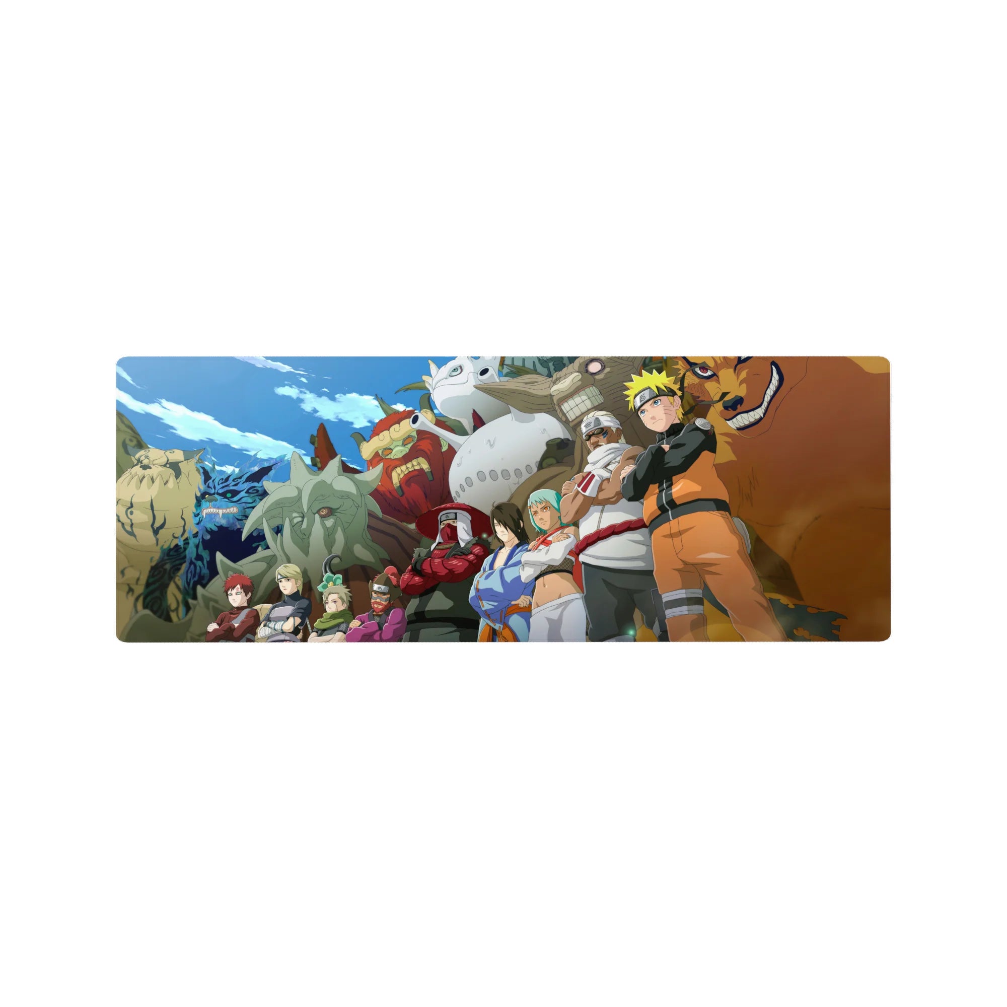 32x12 inches Naruto team anime mouse pad with Naruto, Gaara, Temari, Killer Bee, Yugito and Tailed Beasts.