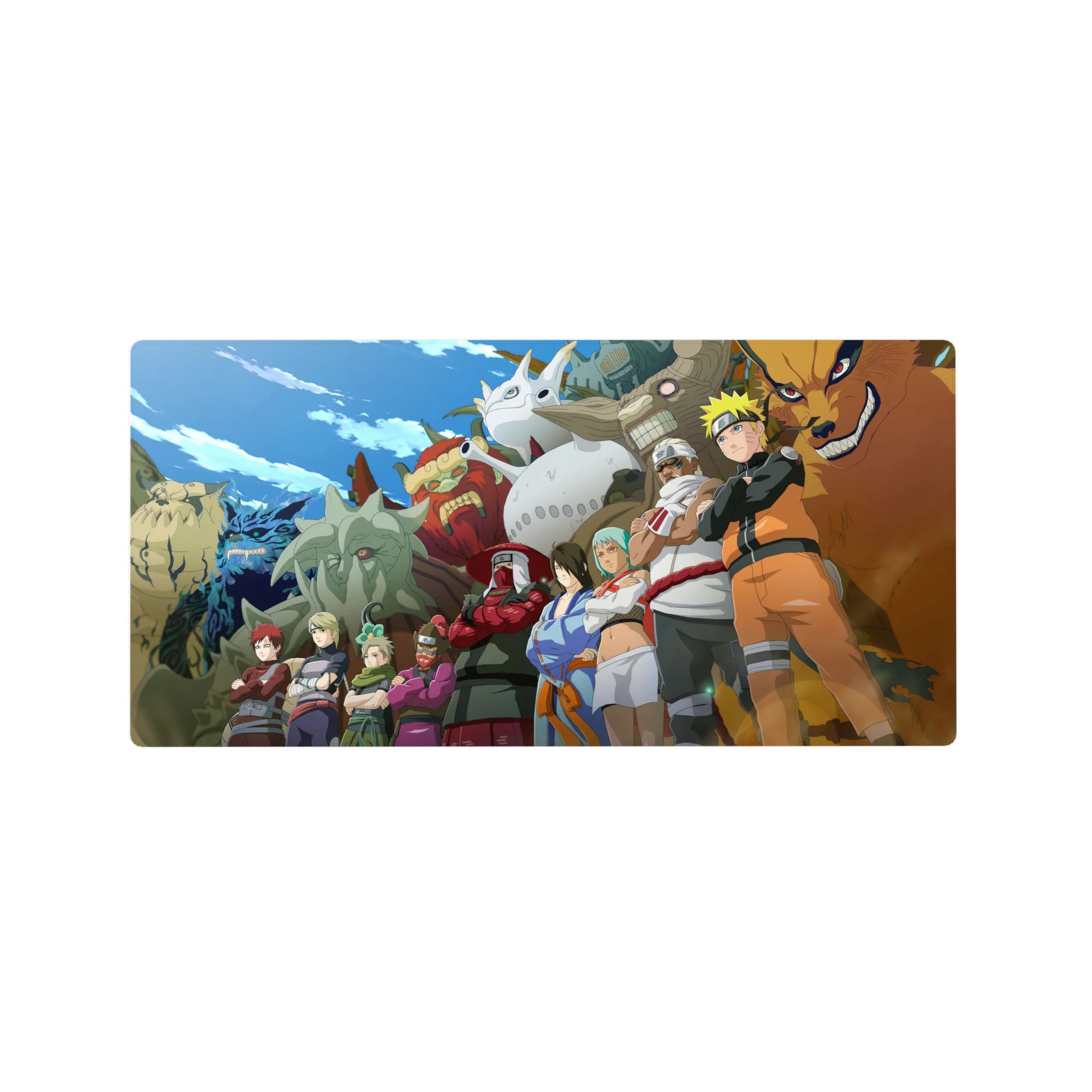 Naruto tailed beasts group anime mouse pad, team lineup art, 32x16 inches.