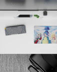 Dreamy pastel anime girl mouse pad 14x10 inches with blue, silver, and blonde hair and bold jersey colors.