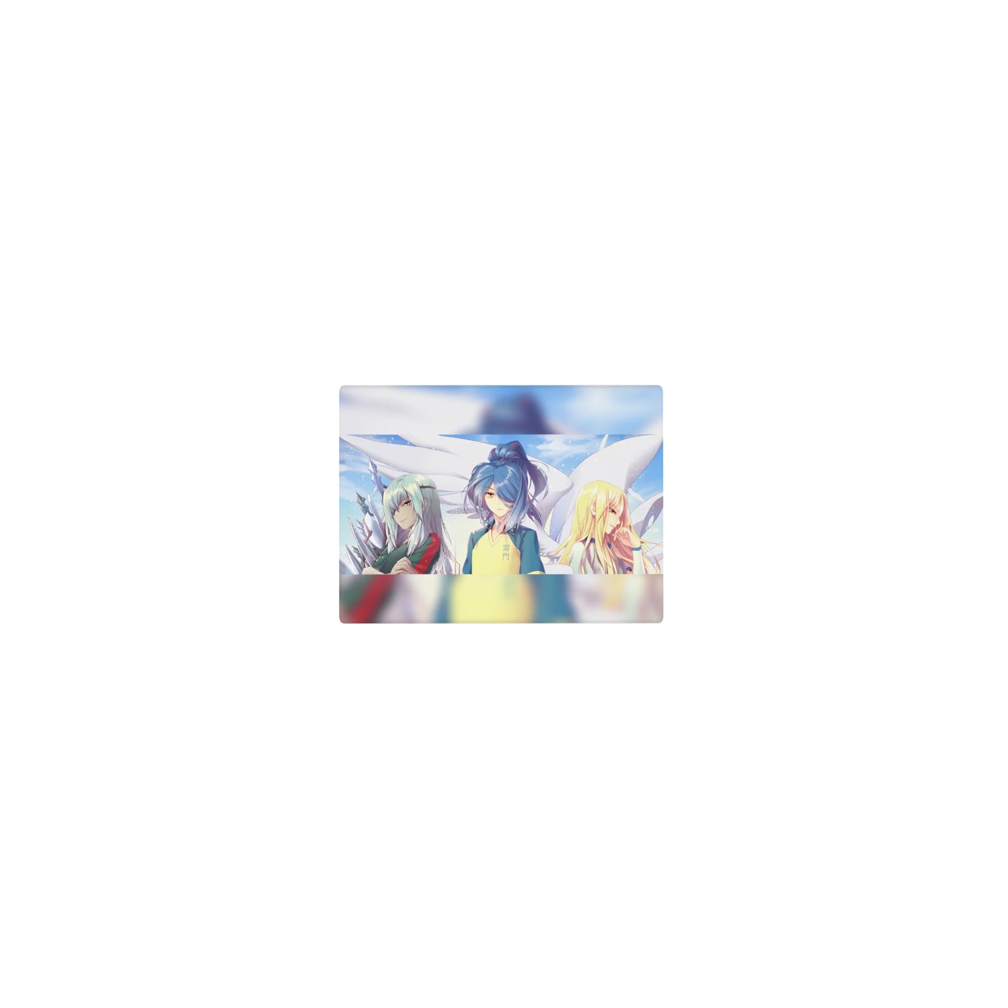Classic anime girl mouse pad 14x10 inches with three girls in sporty outfits under soft skies and sparkles.