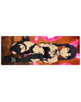 32x12 inches anime girl mouse pad with twin-tail raven-haired fighter, neon rings, gritty steel floor art.