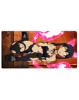 32x16 inches anime girl mouse pad with twin-tail raven-haired fighter, torn black outfit, neon energy rings.