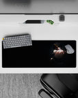Moody navy and smoky shadow anime girl mouse pad 32x12 inches with black straps, choker, and gold shine.