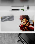 32x16 inches anime mouse pad in bold reds and warm skin tones, high-energy boxing vibe on bright white.