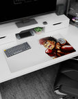 32x16 inches anime mouse pad showing a bare-shouldered boxer sprinting forward, fierce grin and red gloves.